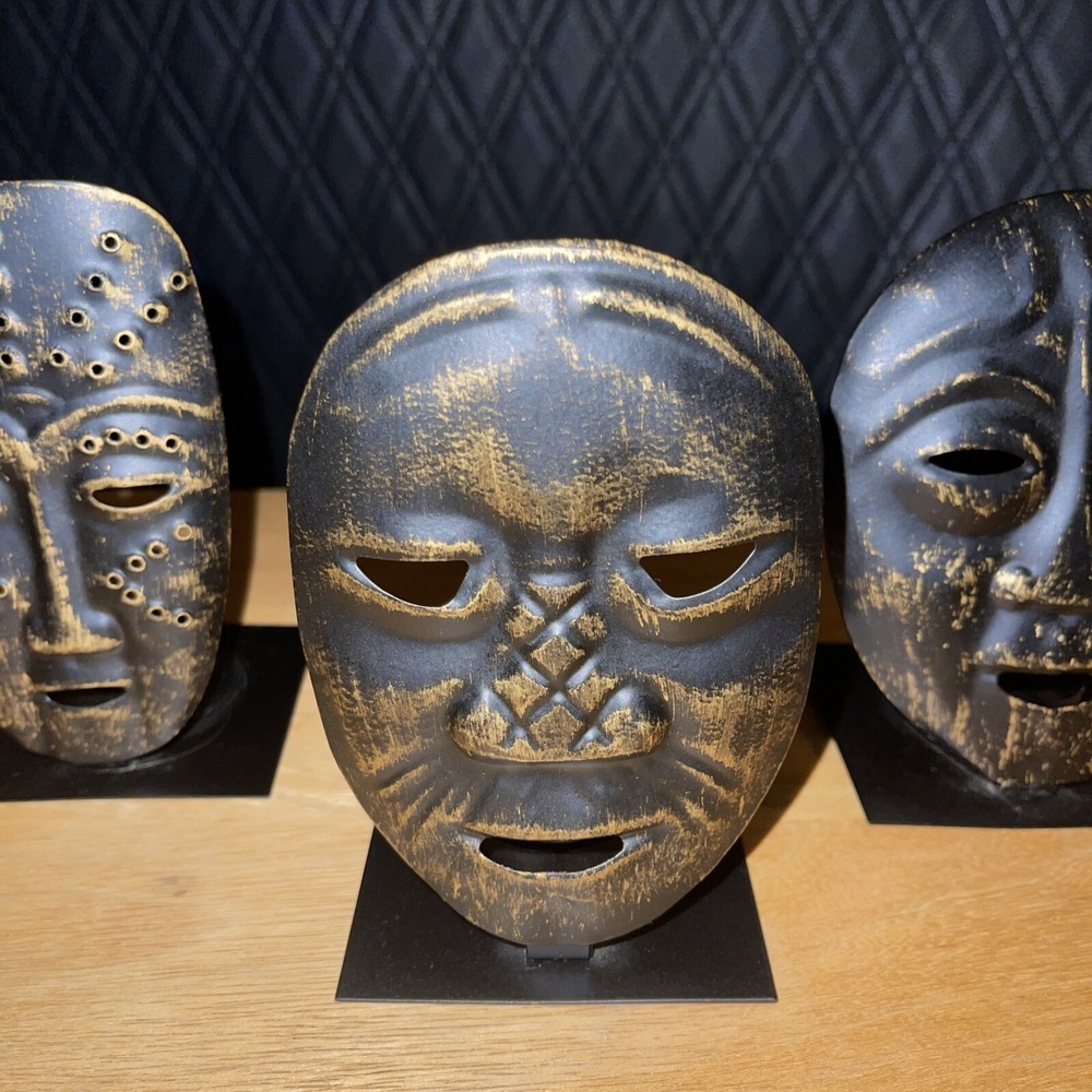 Vintage Theatre Mask Painted Black Metal Candle Holders Home Decor Tea light - Picture 4 of 12